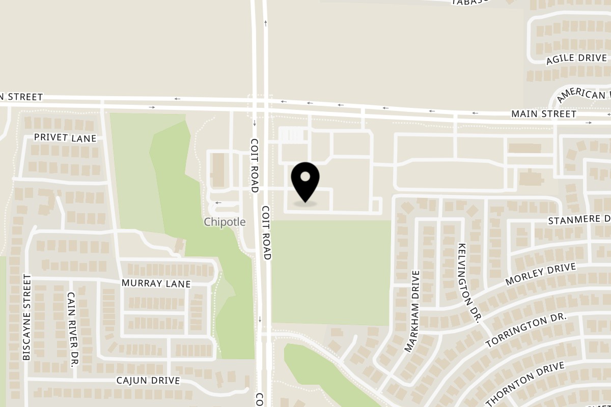 Map showing the location of Can Am Pizza Frisco TX on 8870 Coit Rd in Frisco