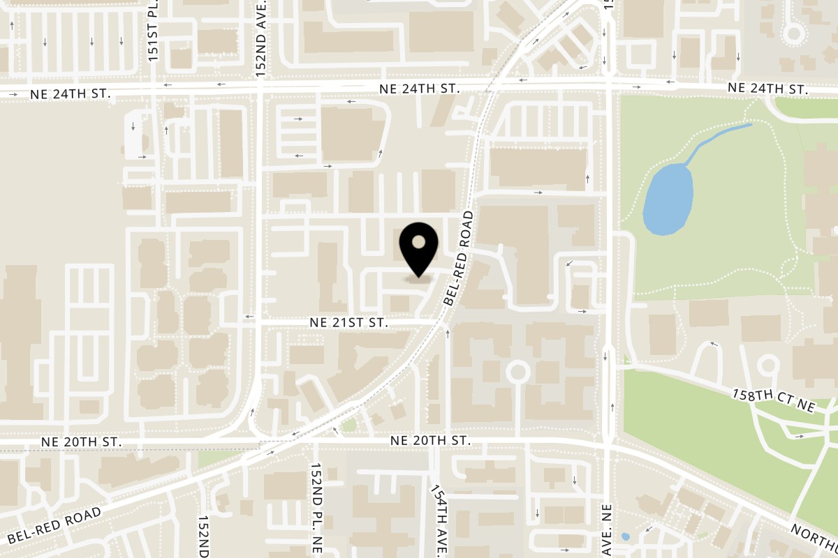 Map showing the location of Can Am Pizza Redmond WA on 2125 NE Bel Red Rd in Redmond